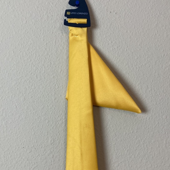 UMO LORENZO 2PC Solid Necktie Matching Hanky Set YELLOW for Men - Picture 4 of 9